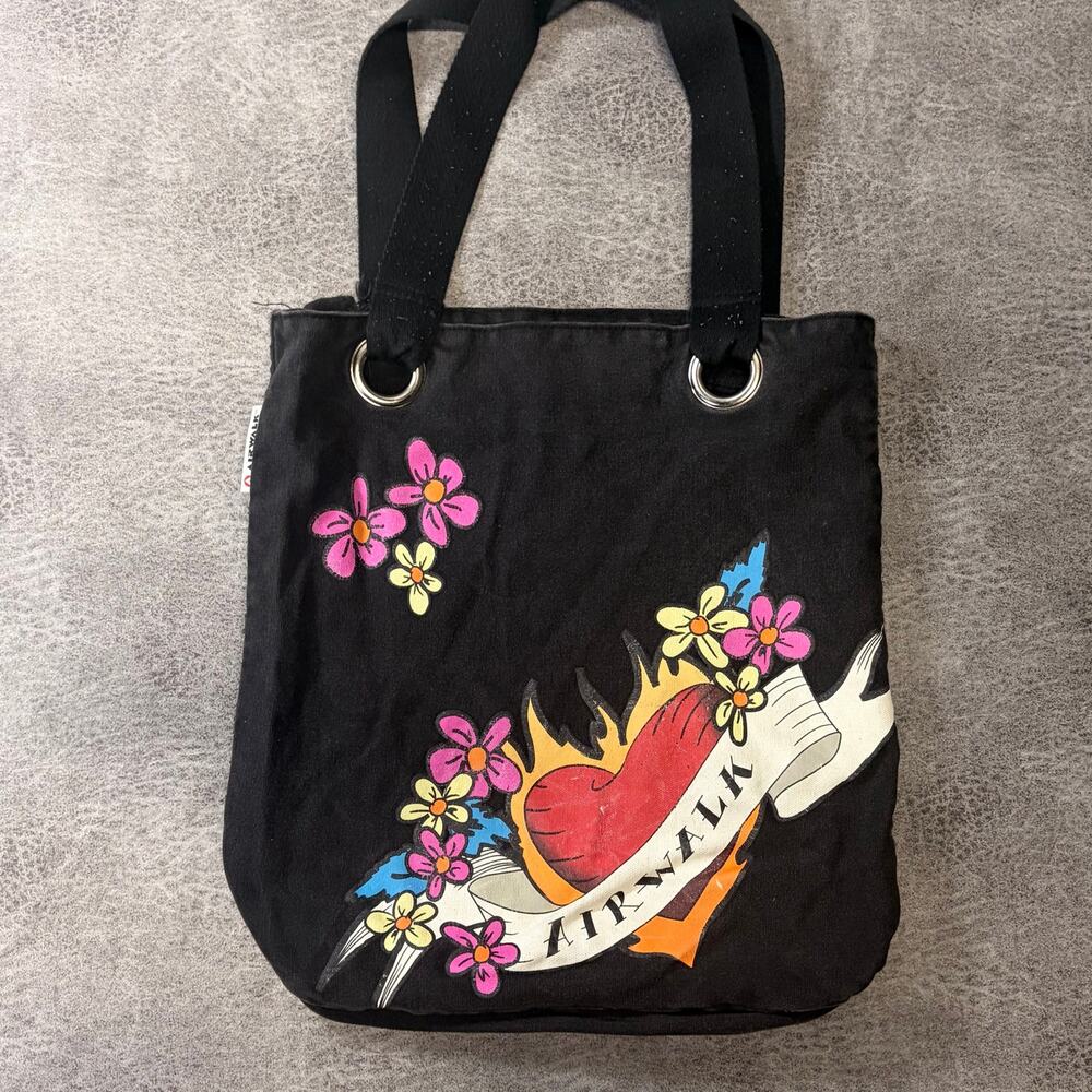 Airwalk Heart Graphic Tattoo Black Tote Bag